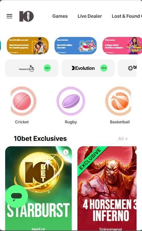 10Bet South Africa mobile view