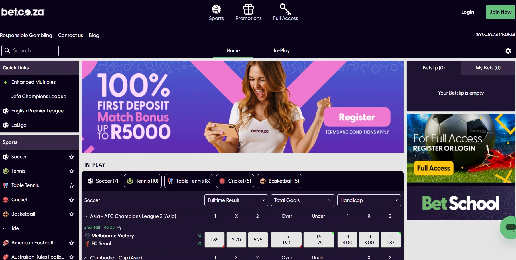 Bet.co.za desktop website screenshot