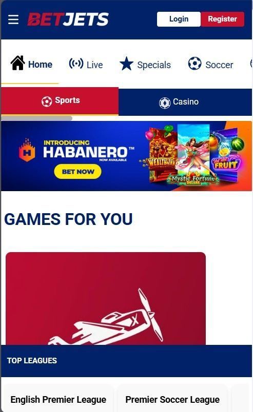 Betjets mobile view