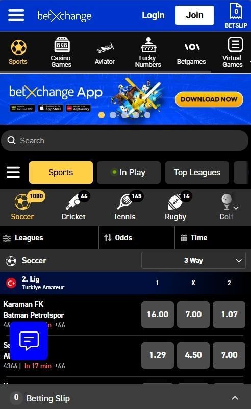 betXchange mobile view