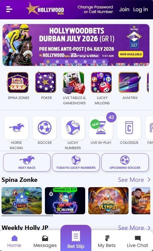 Hollywoodbets mobile view
