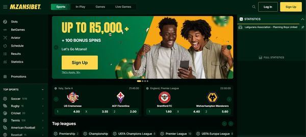 Mzansibet desktop view
