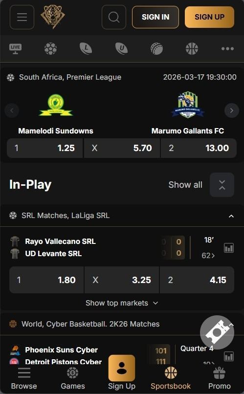Pantherbet mobile view