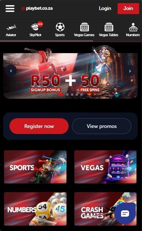 Playbet.co.za mobile view