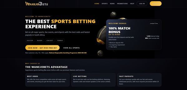 Wanejo Bets desktop view