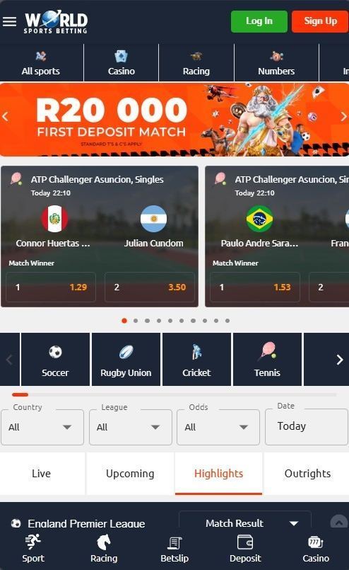 World Sports Betting mobile view